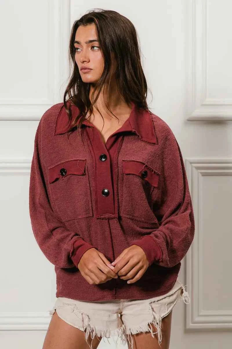 BiBi Cp French Terry Cut Edge Detail Collared Top 3e62e68543c5429cb091d02e4bc76279-Max-Origin