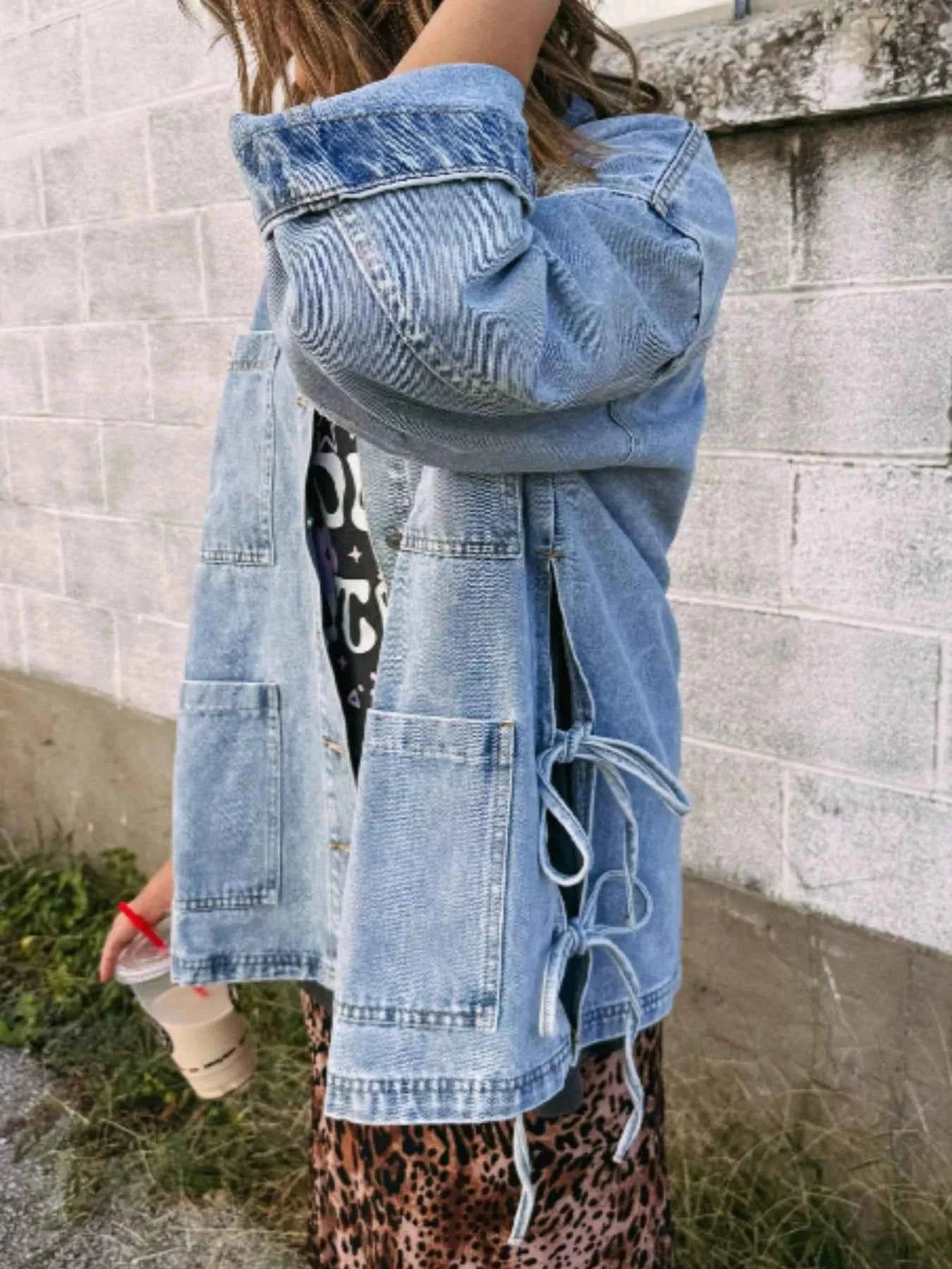 Patched Pockets Side Tie Denim Jacket 3e9a2bf4-59d8-4dd6-b5c6-2a97b56c8fe2-Max-Origin
