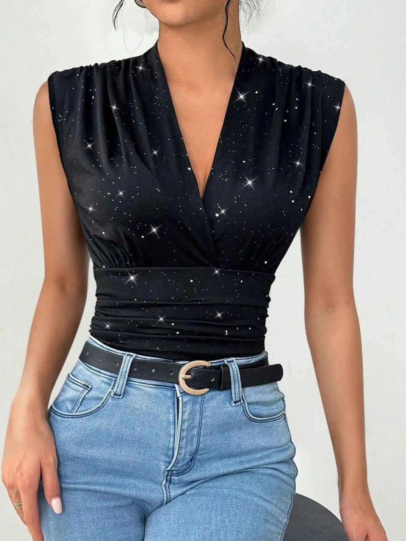 Surplice Sleeveless Slim Blouse 3eb686f6-3da9-4acf-bcb0-9e4f8925e939-Max-Origin