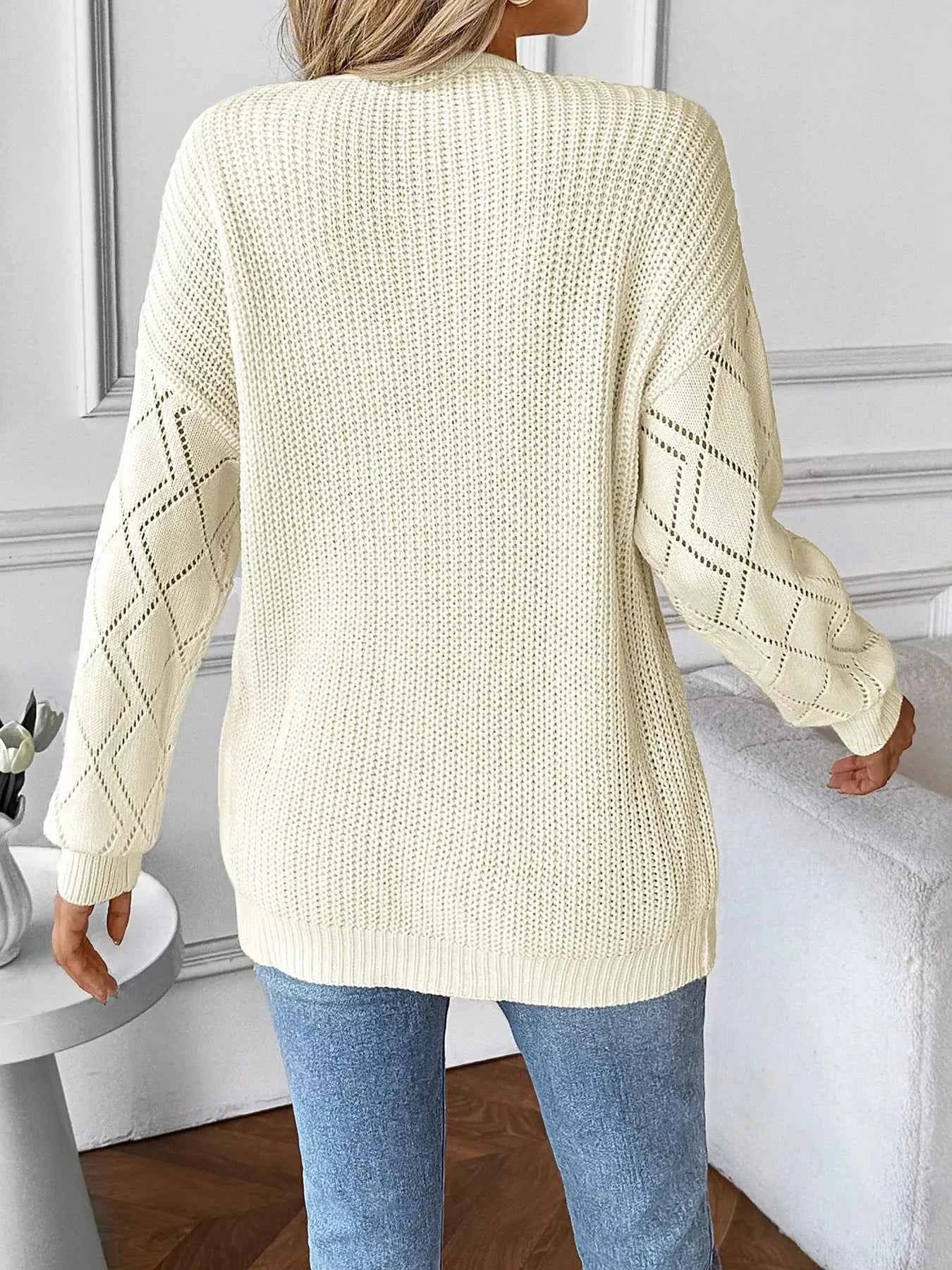 Openwork V-Neck Long Sleeve Sweater 3ef73b5b9c924ae6aa89455ae8a550aa-Max-Origin