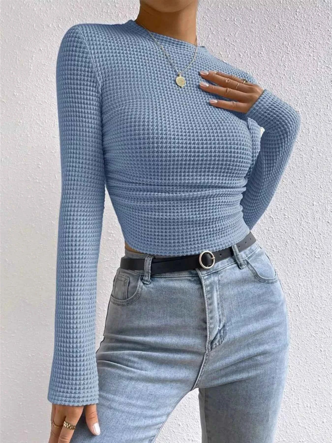 Waffle Knit Long Sleeve T-Shirt 3ef94a16e1d444da838118ecdd249916-Max-Origin