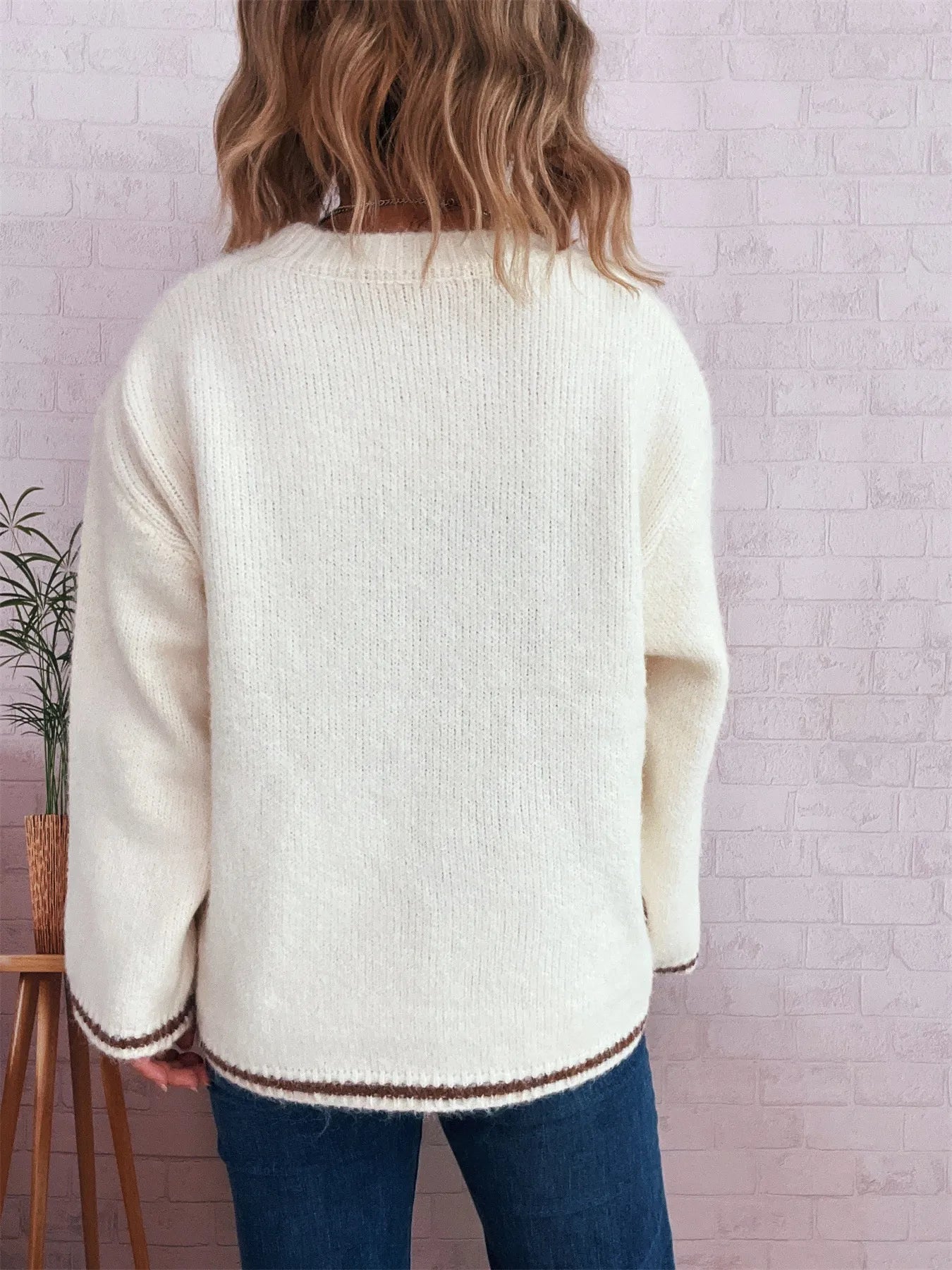 Contrast Trim Round Neck Cozy Sweater 3f26e7f62b7b4cbfaca62079504db626-Max-Origin