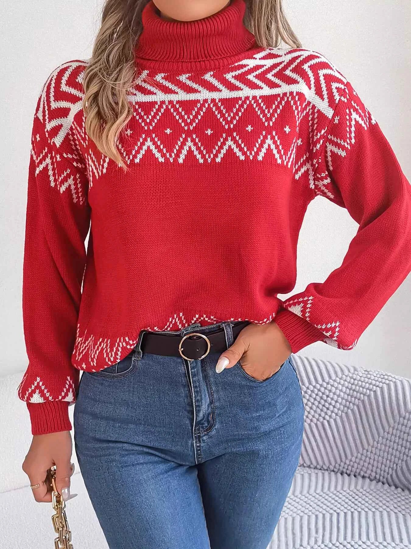 Turtleneck Dropped Shoulder Sweater Red 3f2a8015e5234fdfaf8561d3c80efe0c-Max-Origin