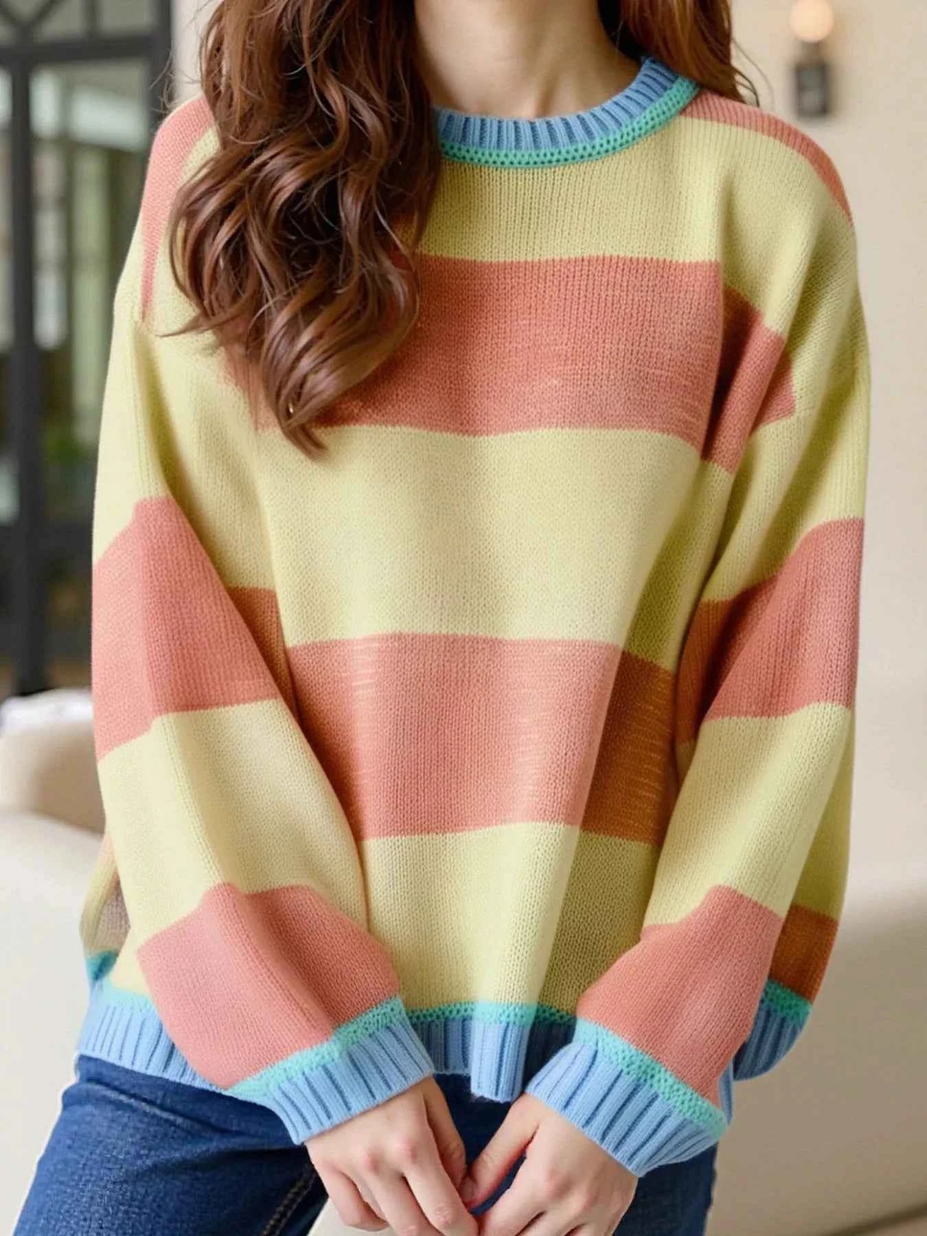 Color Block Round Neck Sweater Yellow 3f4c4969-4ab0-4c66-852c-5ddf86d369b3-Max-Origin