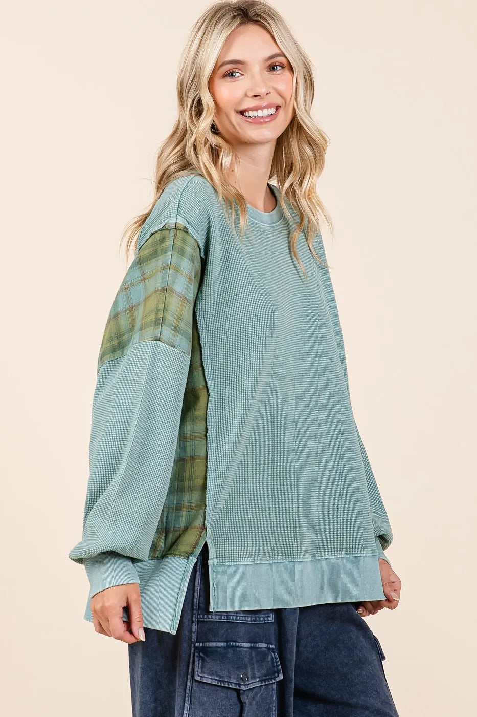 Mittoshop Plaid Panel Mineral Wash French Terry Sweatshirt 3f5465d57ada43449369f2a591118882-Max-Origin