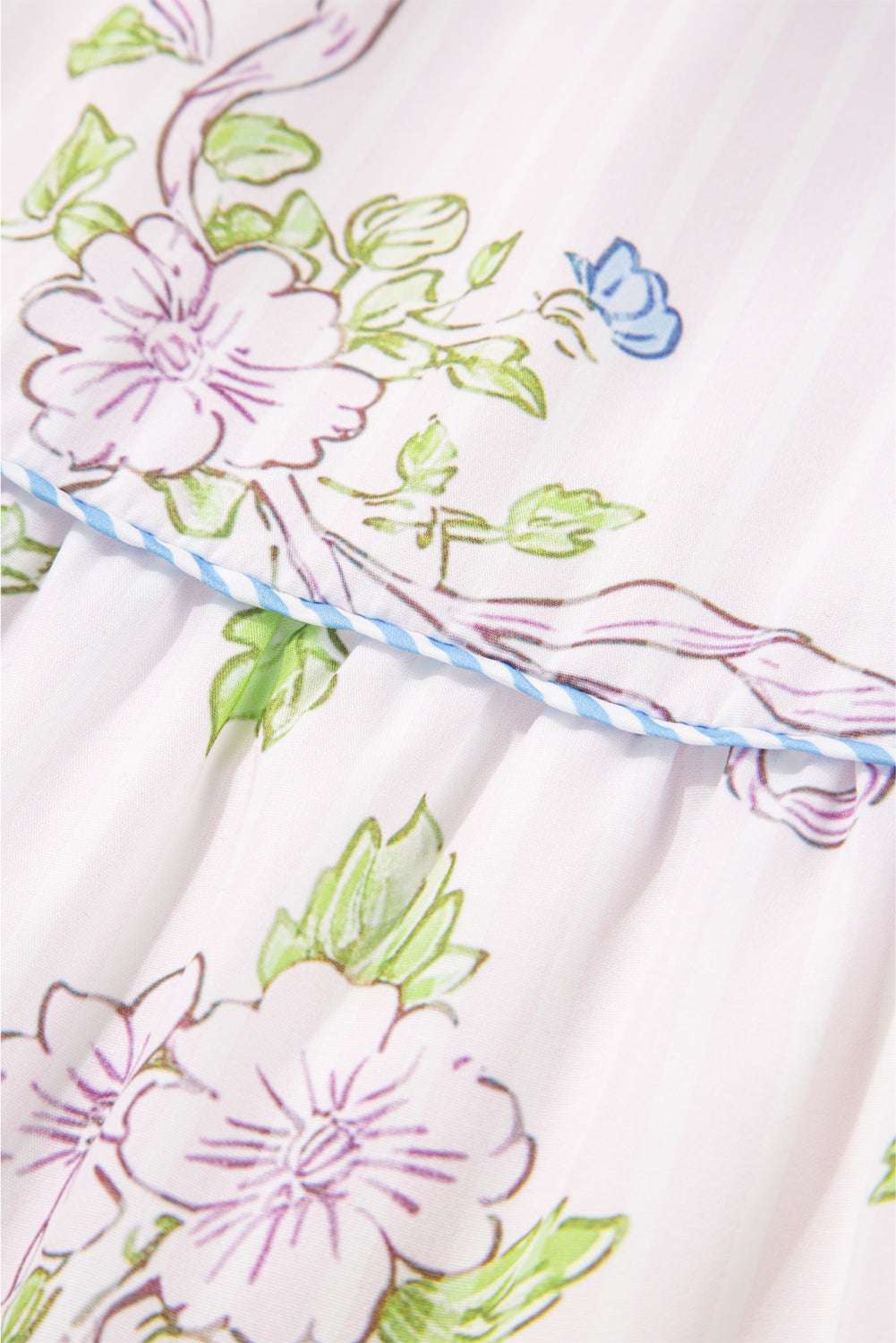 Pink Floral Striped Print Contrast Trim Tie Split Neck Mini Dress 3f75b3813da5e58f