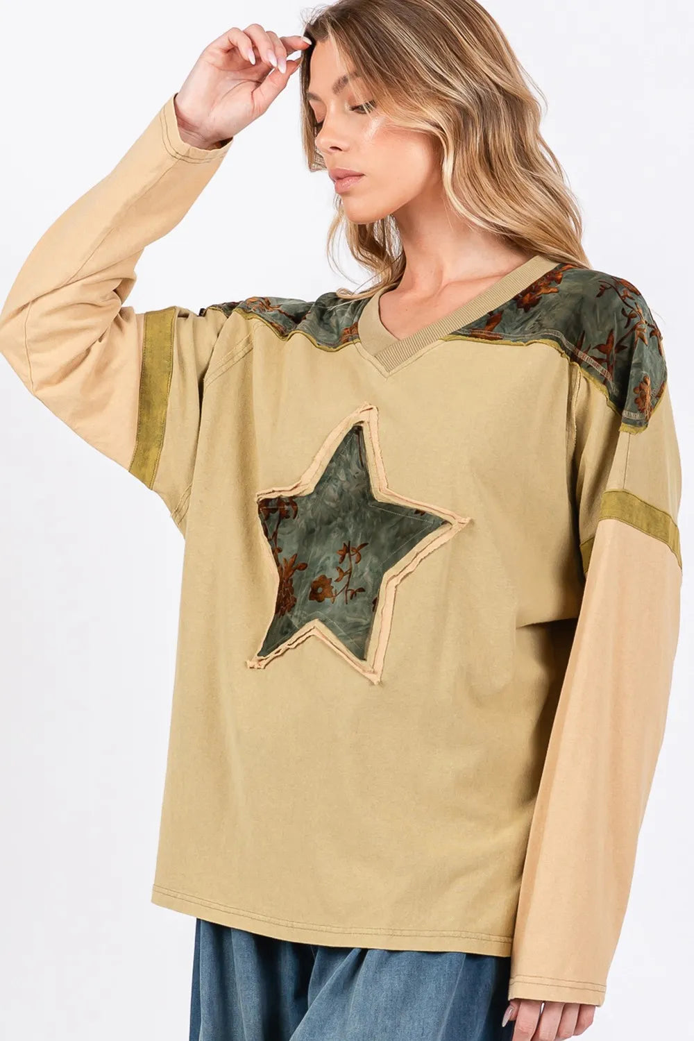 SAGE + FIG Star Patch Long Sleeve Color Block T-Shirt 3f9ac8ef-8c62-4d1c-971d-1063fa3ea233-Max