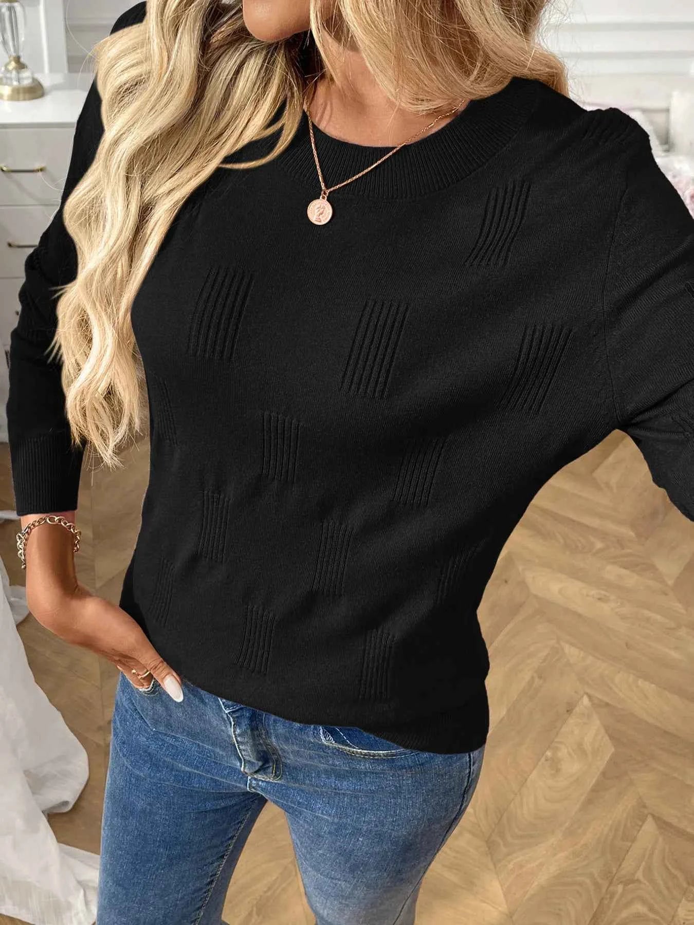 Round Neck Long Sleeve Knit Top 3fc7d62a38004501bb543a861c300037-Max-Origin