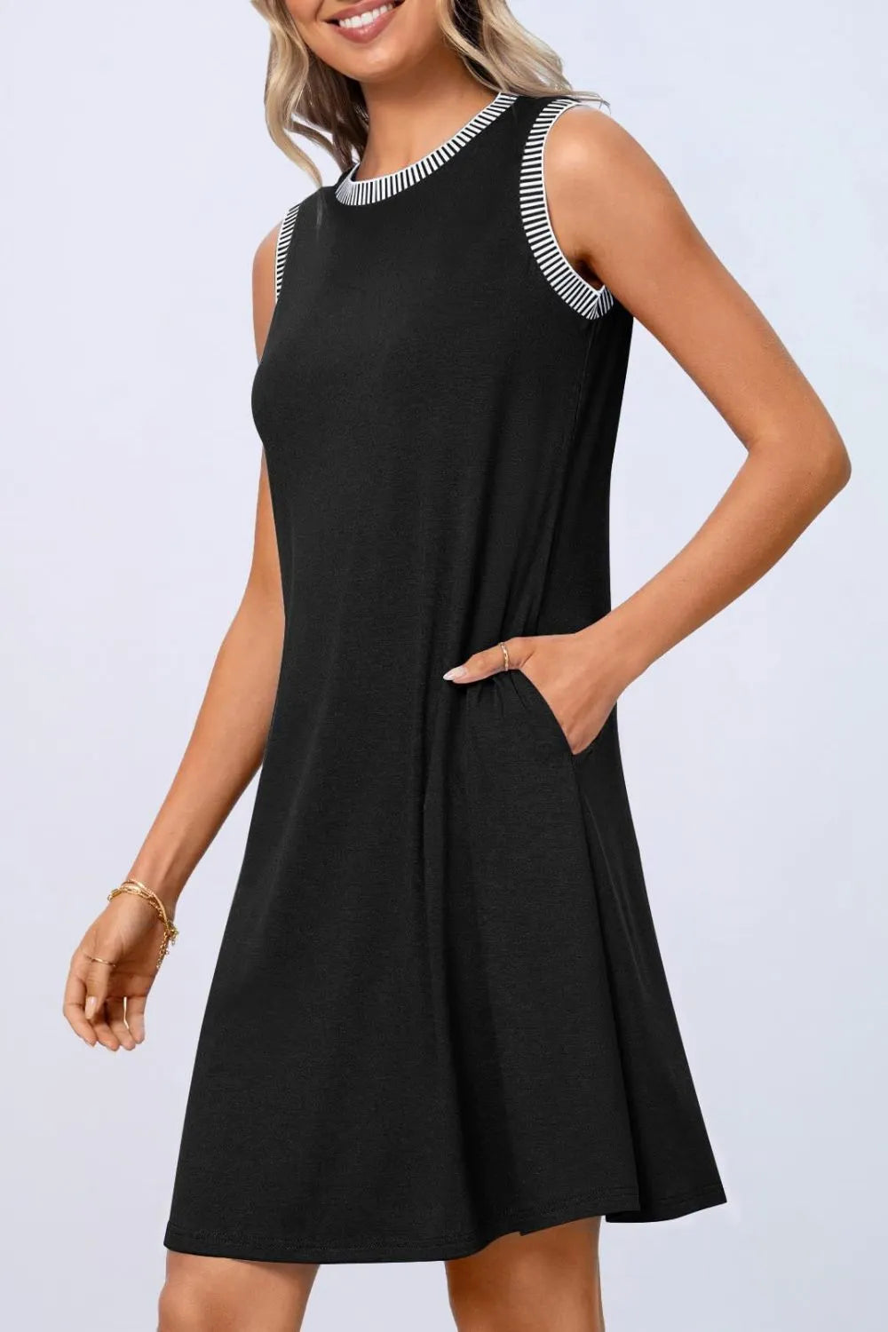 Round Neck Sleeveless Mini Tank Dress Black 4000f638-efc2-410a-b9a8-704ee1782b30-Max-Origin