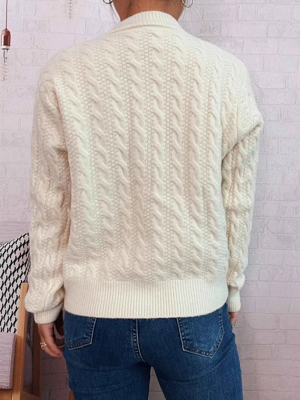 Cable Knit Button-Up Cardigan 401169c1010a4bbcb9c6208b530075dd-Max-Origin