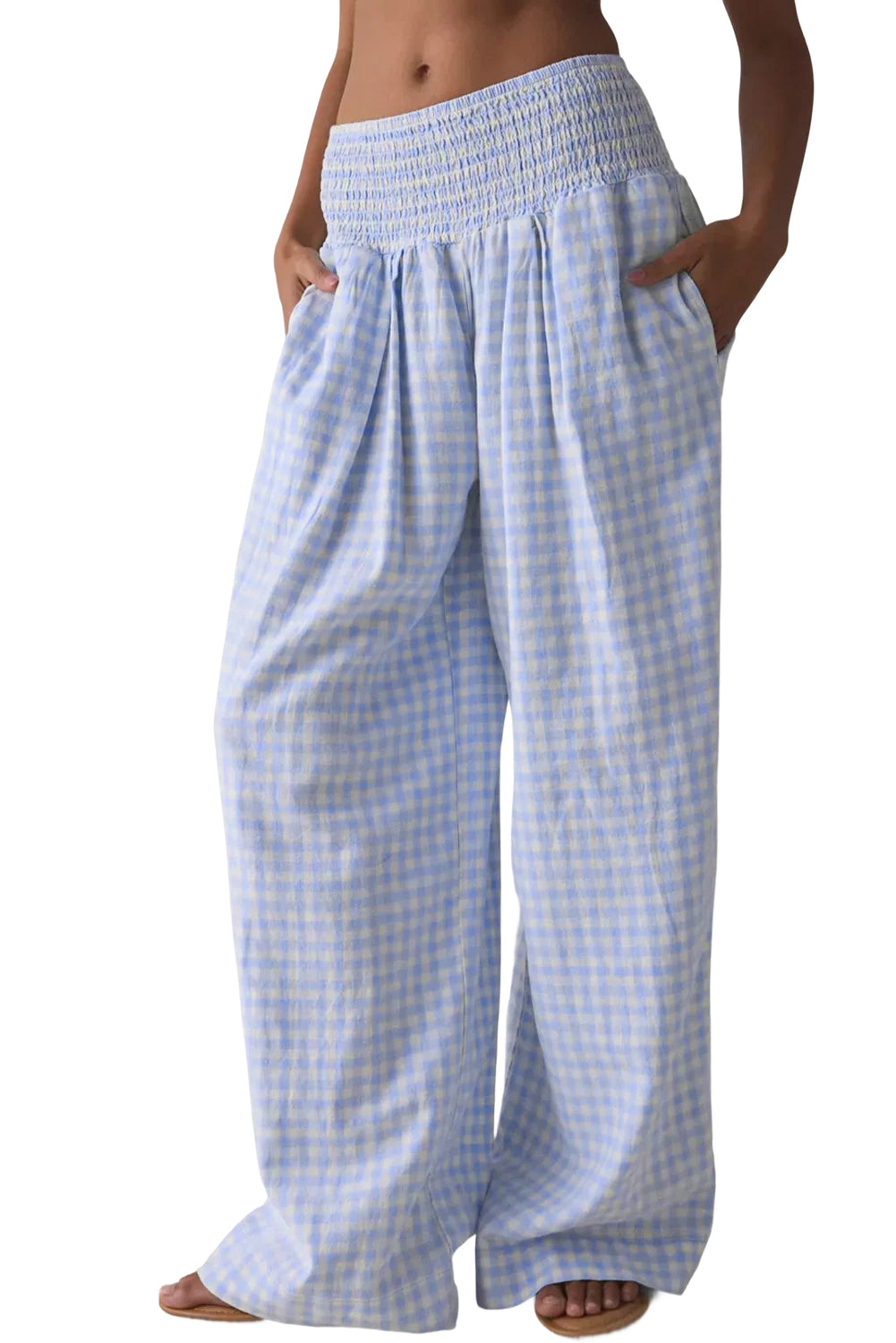 Myosotis Gingham Smocked High Waist Loose Pants Myosotis 100%Polyester 401c76d0d8bf760f