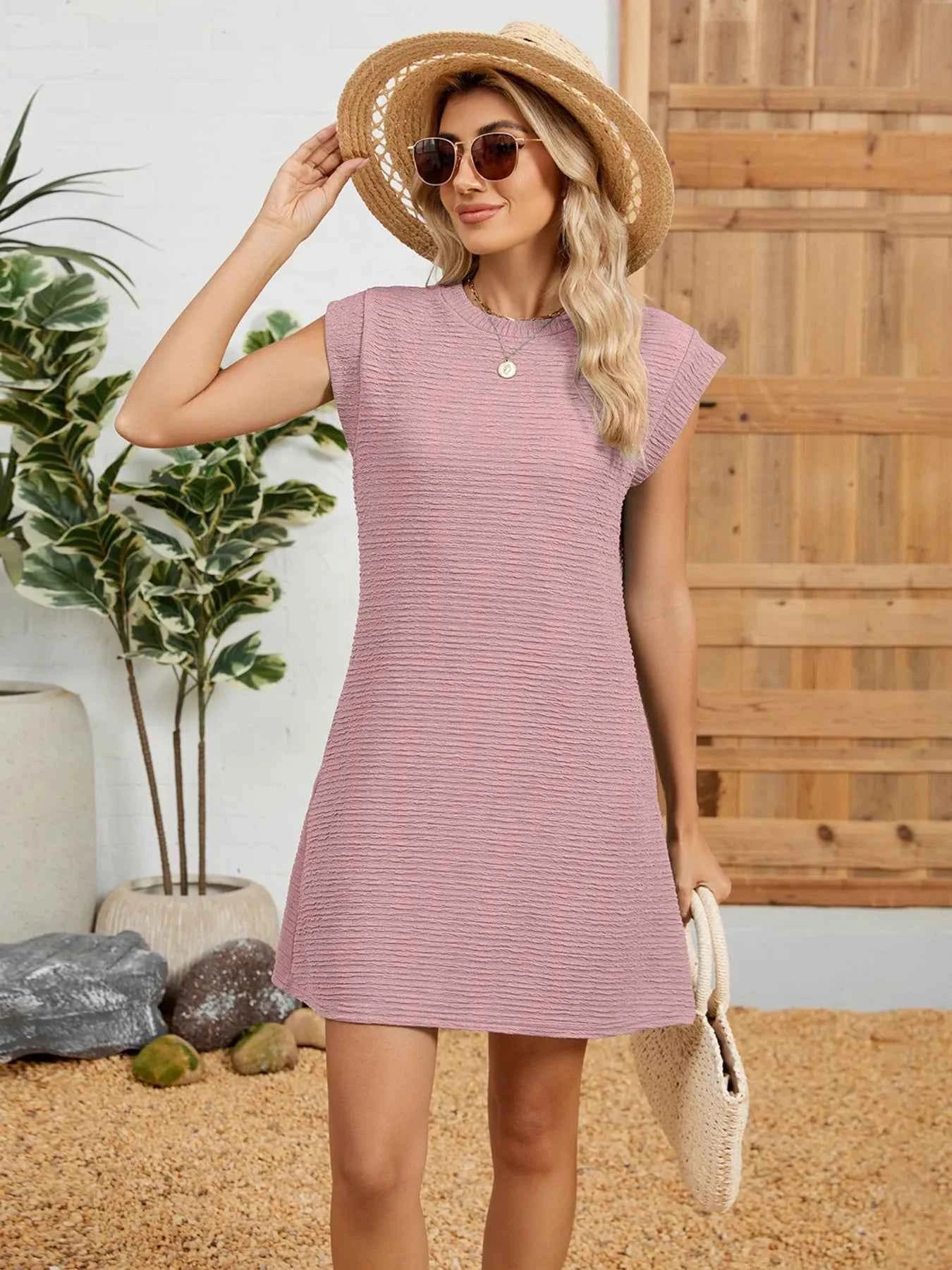 Round Neck Cap Sleeve Mini Dress 4028ad4c81f84fc8a985edcecf98eb8a-Max-Origin