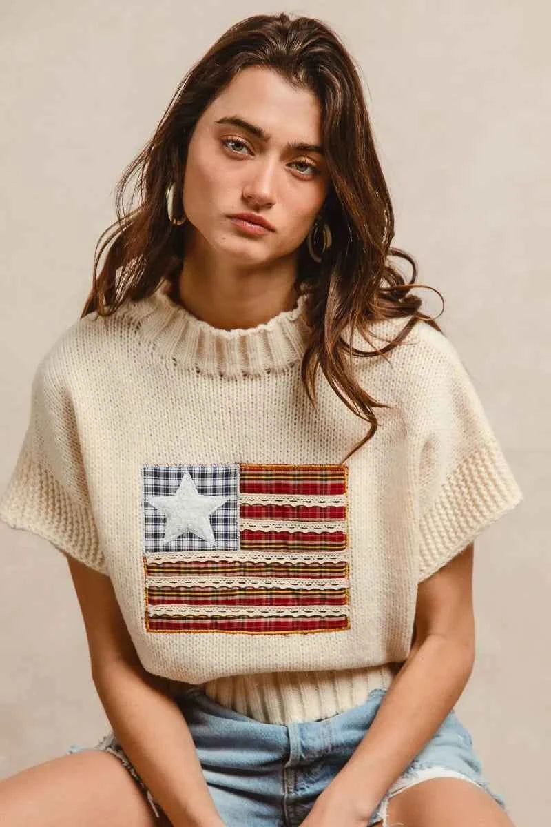 BiBi American Flag Patchwork Drop Shoulder Sweater 40651e16a2ae4c55a46fdaf8113b4f0a-Max-Origin