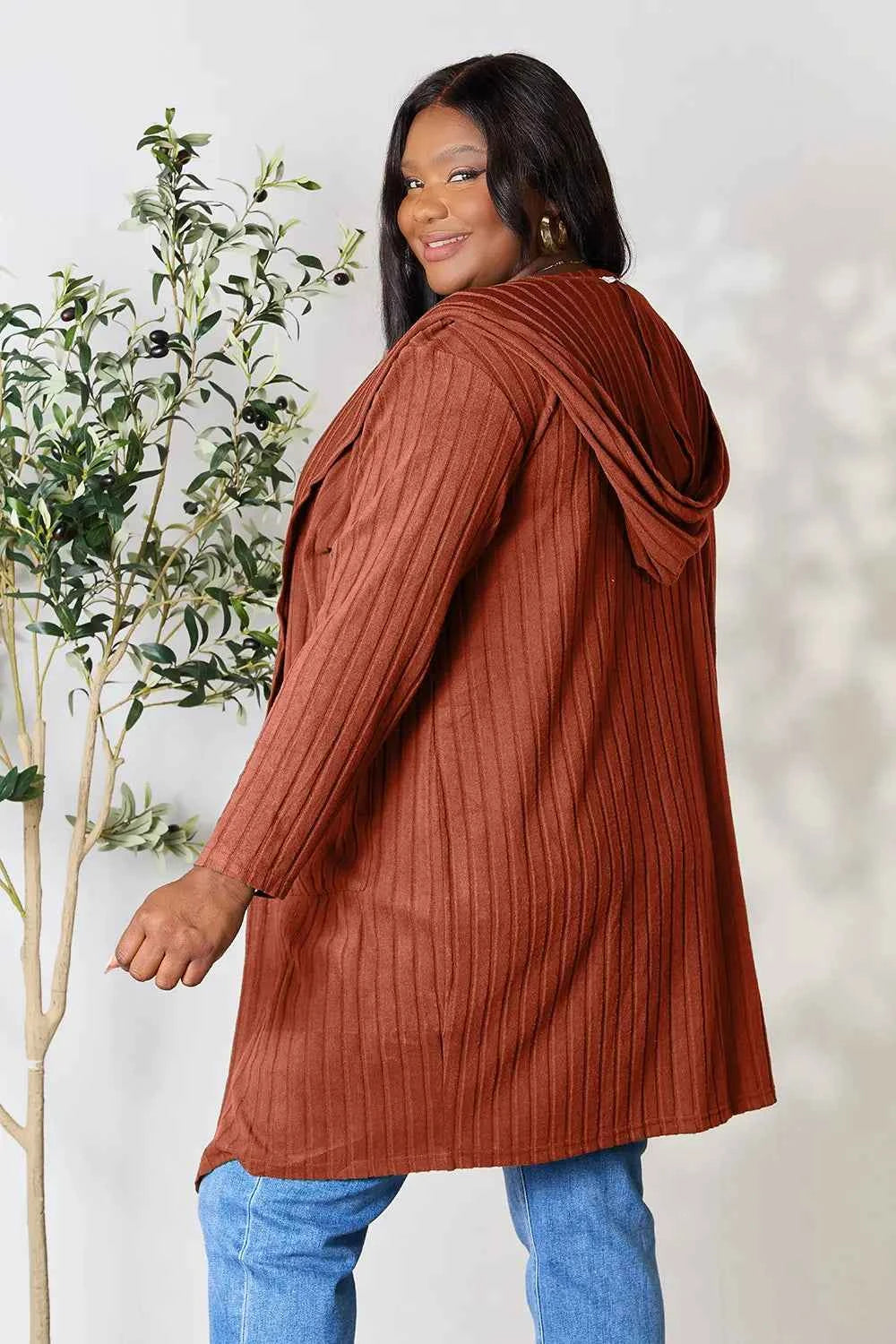 Basic Bae Full Size Hooded Sweater Cardigan 4084dd09903540628af0dd96a994078e-Max