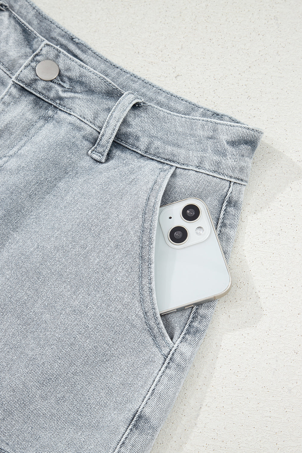 White Scalloped Hemline Light Wash Denim Shorts 408a6b8691c4dd21