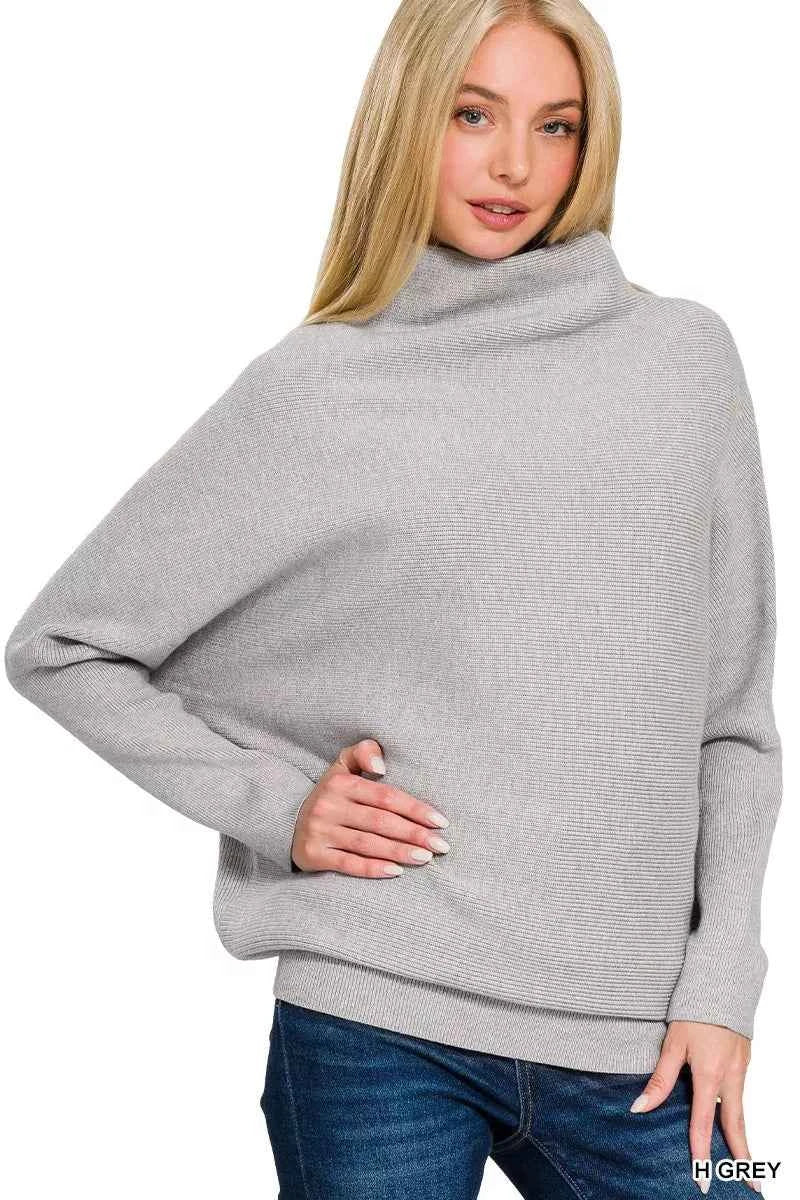 Zenana Viscose Dolman Sleeve Mock Neck Sweater H GREY 409615ce39b24b4792ecf7cead68b36d-Max-Origin