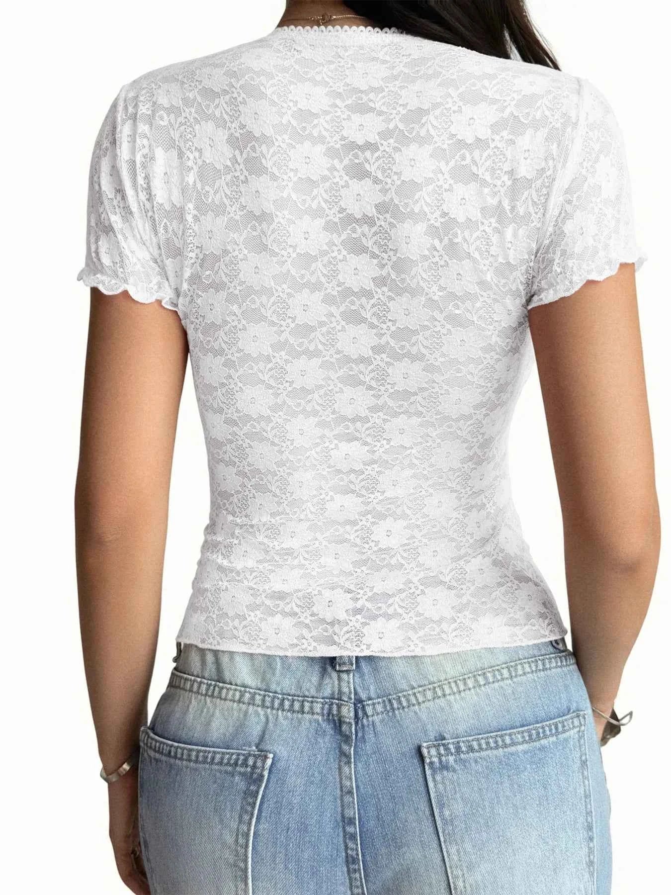 Lace Short Sleeve T-Shirt with Bow Detail 409b97dfc4db4b22ba22f37ed45605ec-Max-Origin