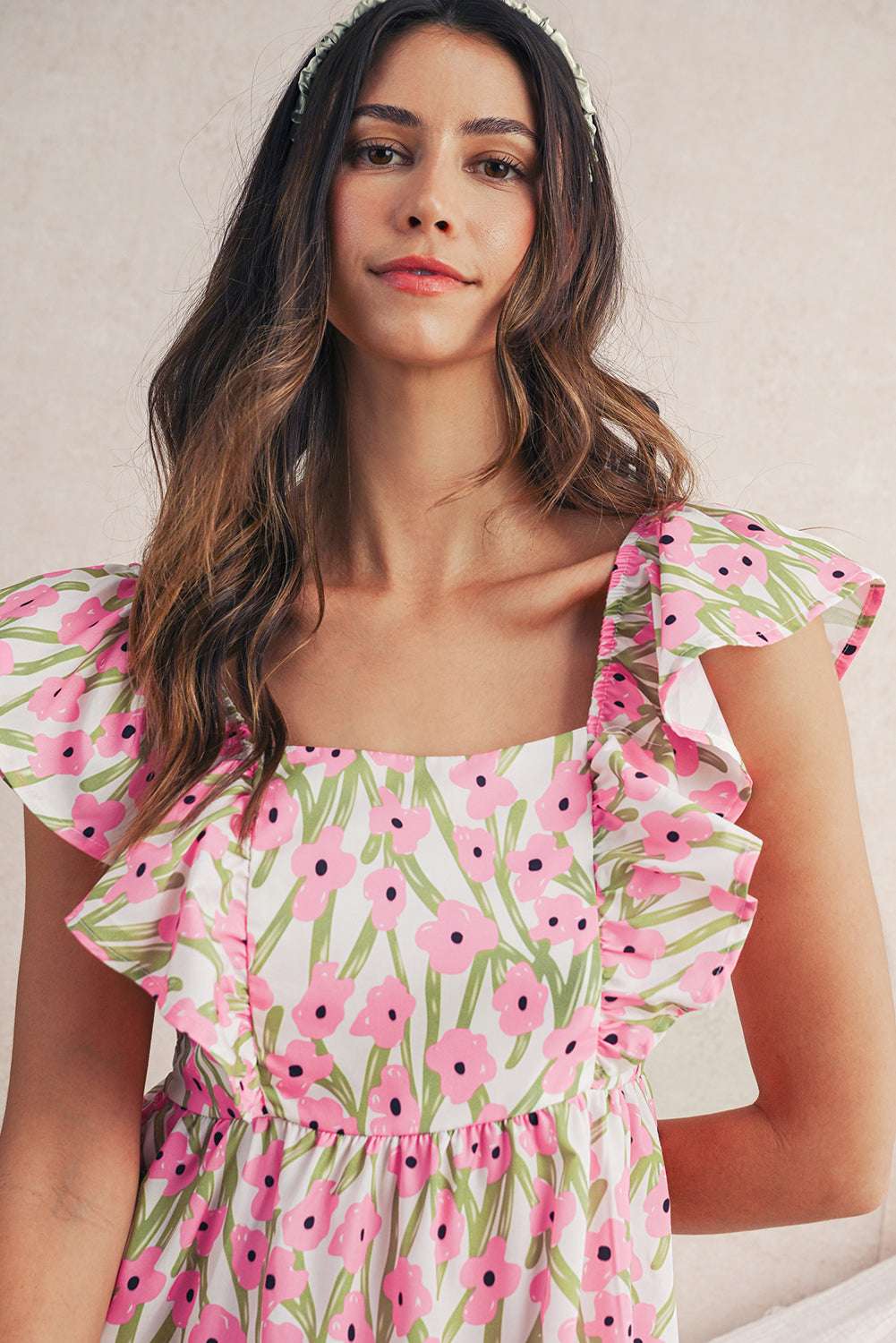 Blue Floral Print Square Neck Ruffled Strap Maxi Dress 409e151179777997-_14