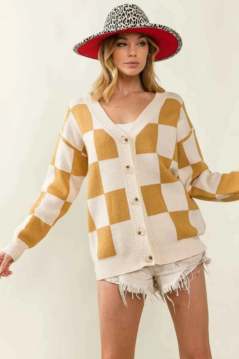 BiBi Checked V-neck Cardigan 40ddb19033ba4d729df892c6e21643e1-Max-Origin