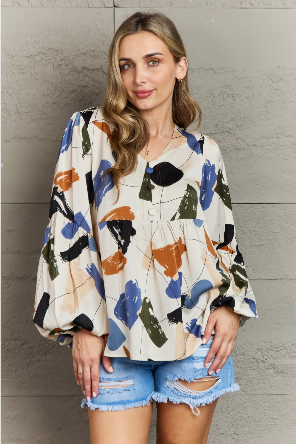 Hailey & Co Wishful Thinking Multi Colored Printed Blouse Beige 40eab1bfcab14667af7a6030c8cbf48d-Max