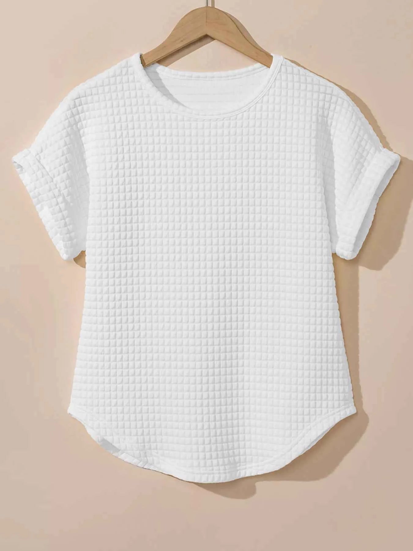 Plus Size Textured Round Neck Short Sleeve Top 40faf0d53ec34f1fac6bb1e84597d070-Max-Origin