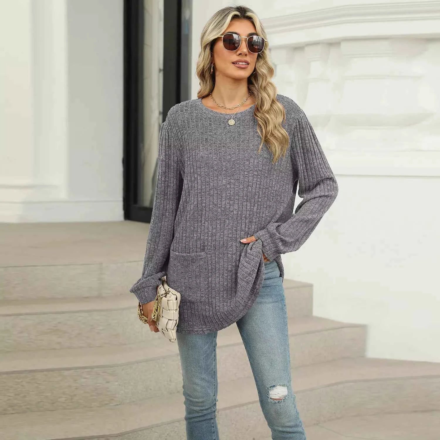 Ribbed Knit Long Sleeve T-Shirt 41059f37-e278-4fc5-8c07-5f8dd5a27efa-Max-Origin