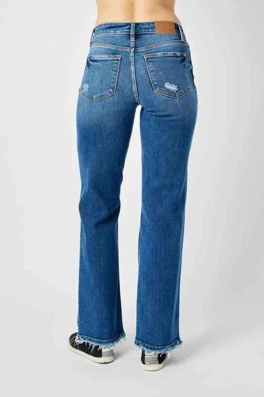 Judy Blue Full Size Mid Rise Distressed Raw Hem Jeans 4118b288-3420-4ae4-849f-6d1073a13381-Max