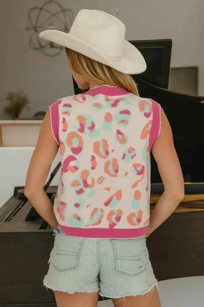 BiBi Leopard Sweater Vest With Front Tie and Scallop Detail 41284aa59c76438a96c58c78b9a9bf3c-Max-Origin