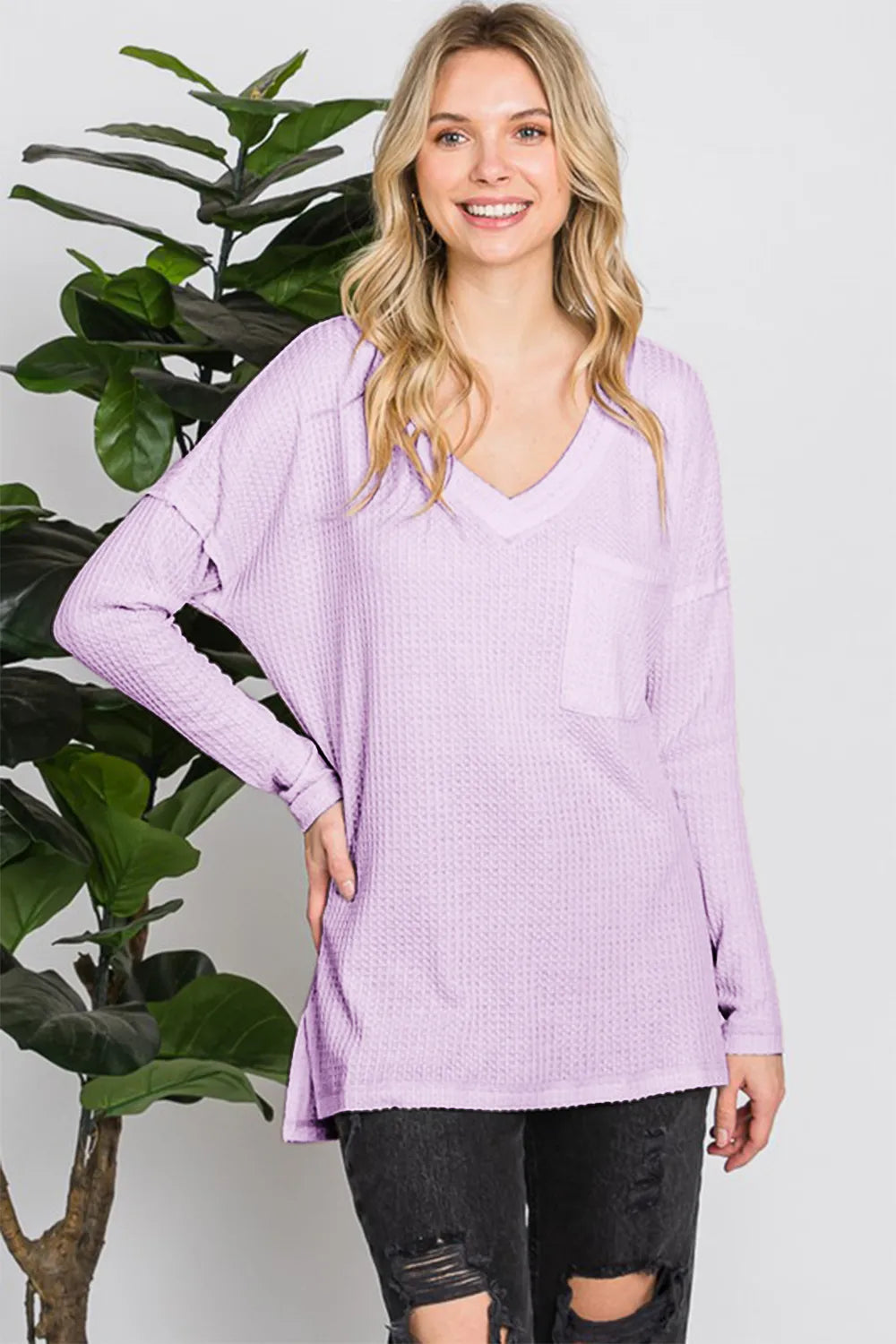 Reborn J Waffle Knit V-Neck Long Sleeve T-Shirt LILAC 41296577-f36c-4c1d-8d53-8724c8741cf0-Max