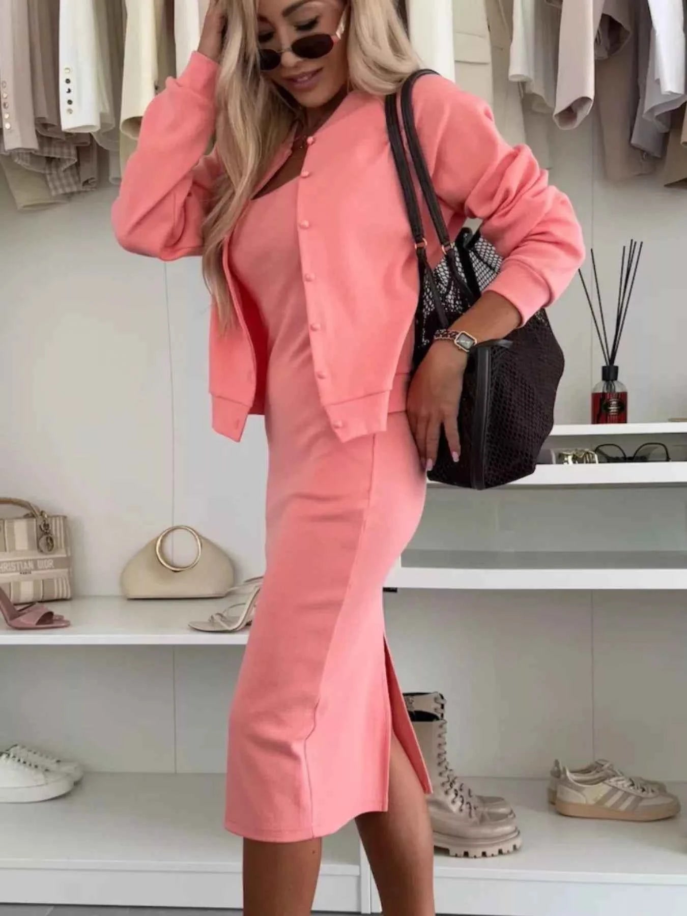 Full Size Slit Square Neck Dress and Outerwear Set Plus Size 4131323f-e8a0-47c4-9c84-9e575e64b8ff-Max-Origin