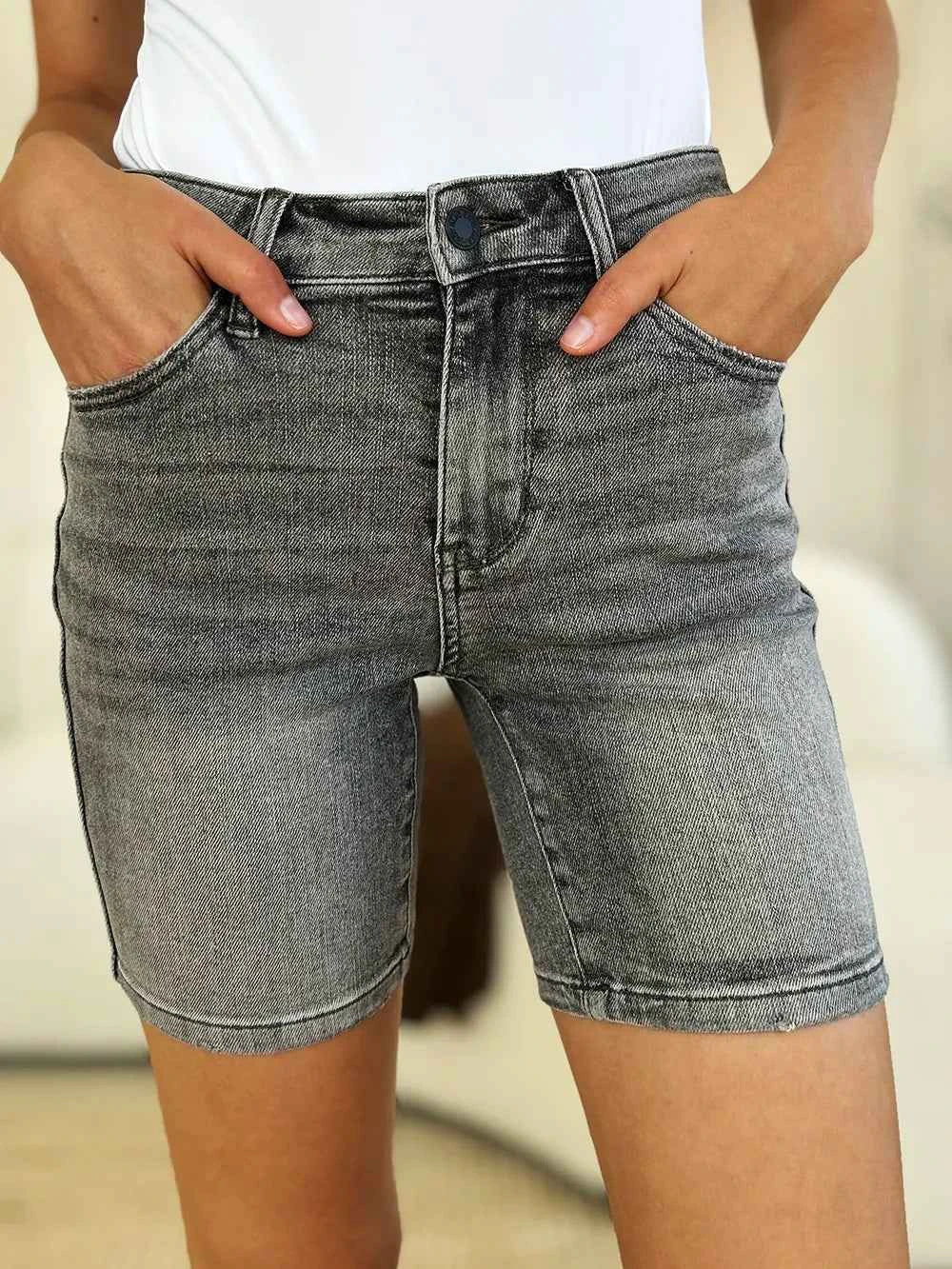 Judy Blue Full Size High Waist Washed Denim Shorts 414ad601-5165-40df-b657-d53b1277a689-Max