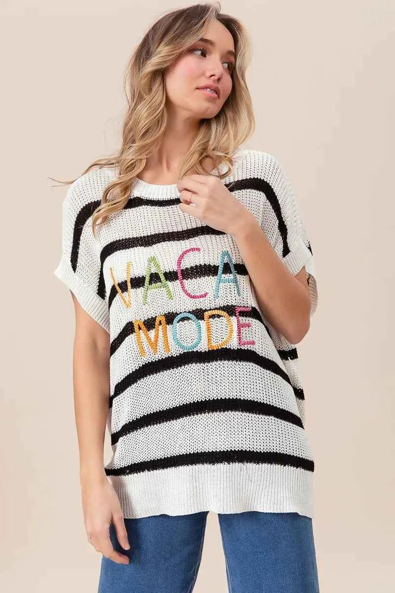 BiBi Vacay Mode Lettering Drop Shoulder Striped Sweater 414cf57dea3d4f3cb47847ab61281132-Max-Origin