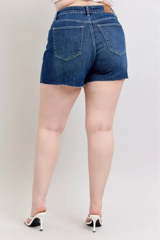 Judy Blue Full Size High Waist Criss-Cross Waistband Denim Shorts Plus Size 4154f28c-f318-4ff7-b7f7-1c809f11cd1d-Max-Origin