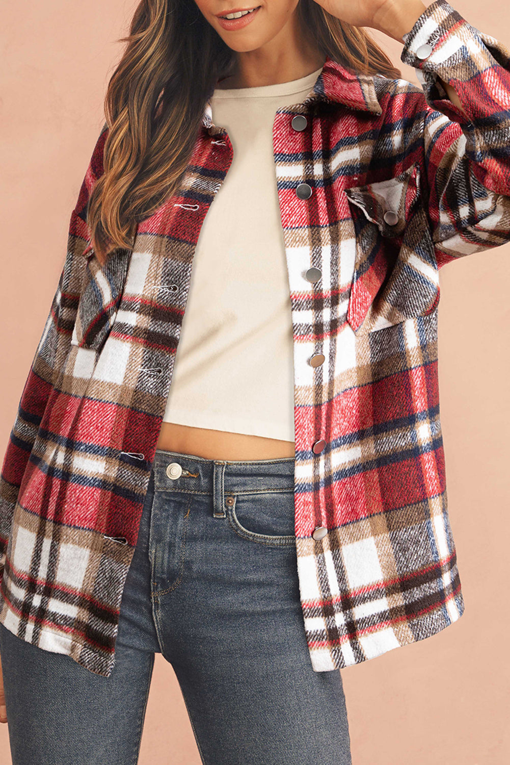 Red Plaid Button Front Pocket Shirt Shacket 415a7e1a648af722