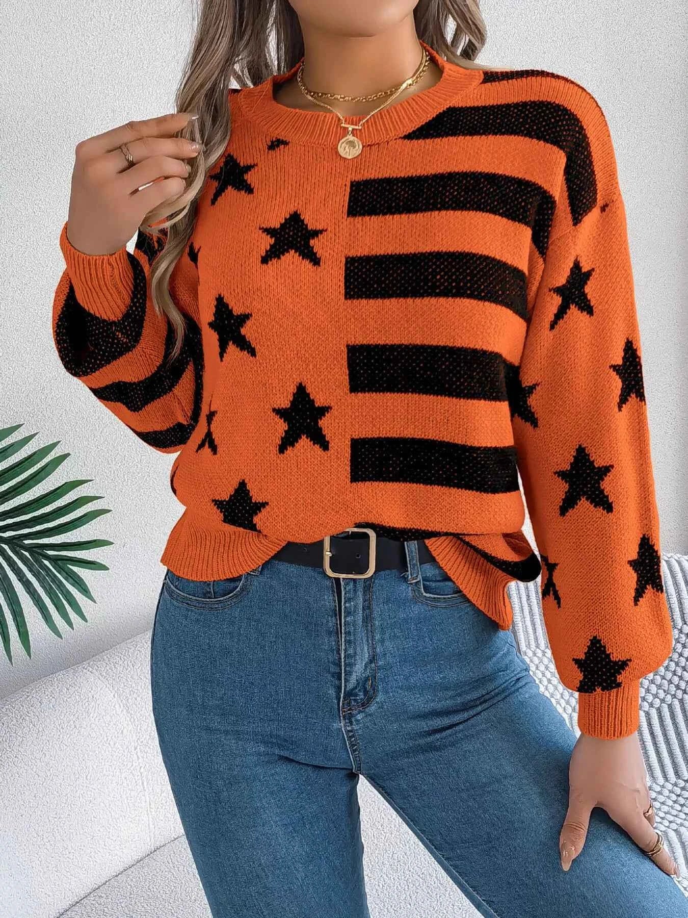 Stars and Stripes Pattern Casual Round Neck Sweater 415b768c3fa04cbdaf5fd12b87baee45-Max-Origin