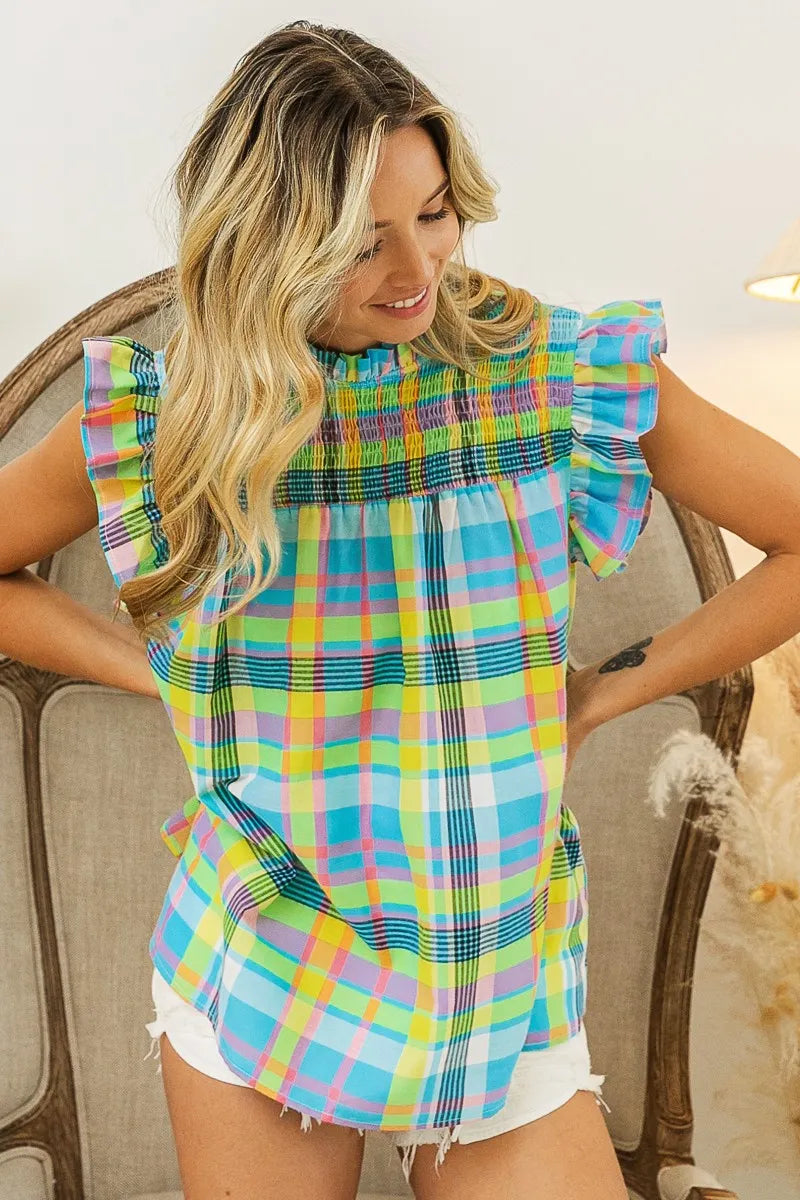 BiBi Multi Color Check Plaid Woven Top 416bb0f30d754da7b6d7cf0528fbaf67-Max-Origin