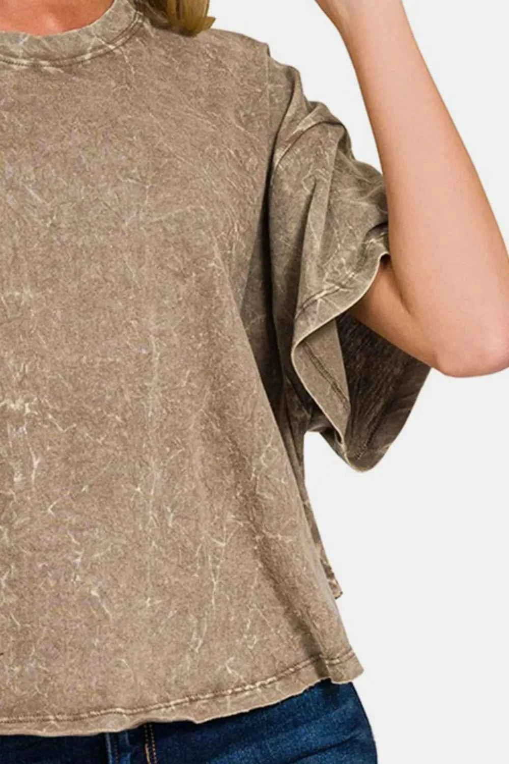 Zenana Washed Round Neck Drop Shoulder Cropped T-Shirt 417d7c67-1d64-47c6-a916-f75d986c29e7-Max