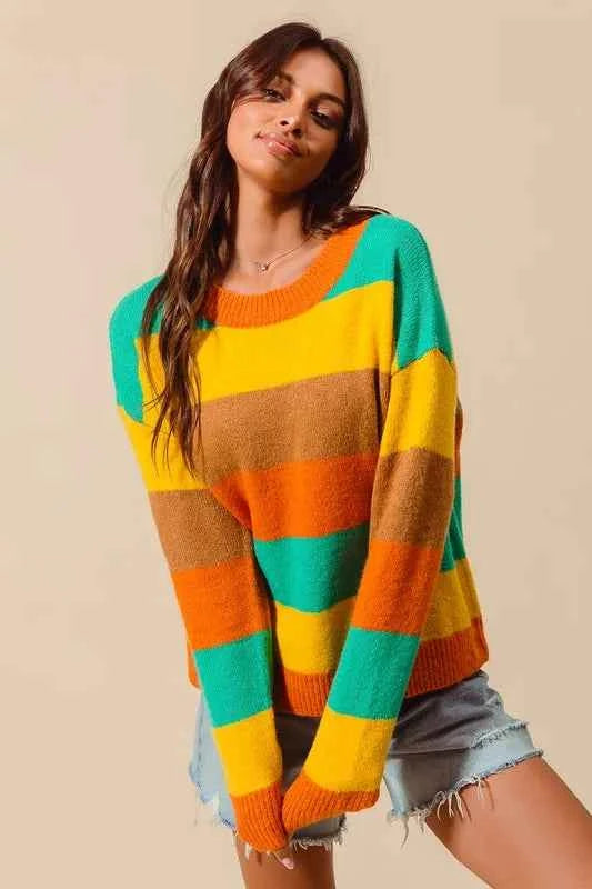SO ME Multi Color Stripe Sweater with Ribbed Detail 418b529abd1d42c2937fd05c94ffdd06-Max-Origin