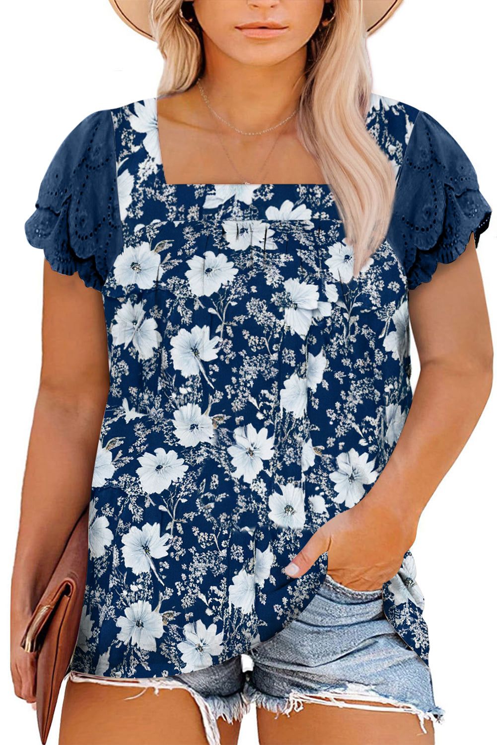 Khaki Floral Patchwork Flowy Sleeve Plus Size Blouse 41bfac1abb50df8c