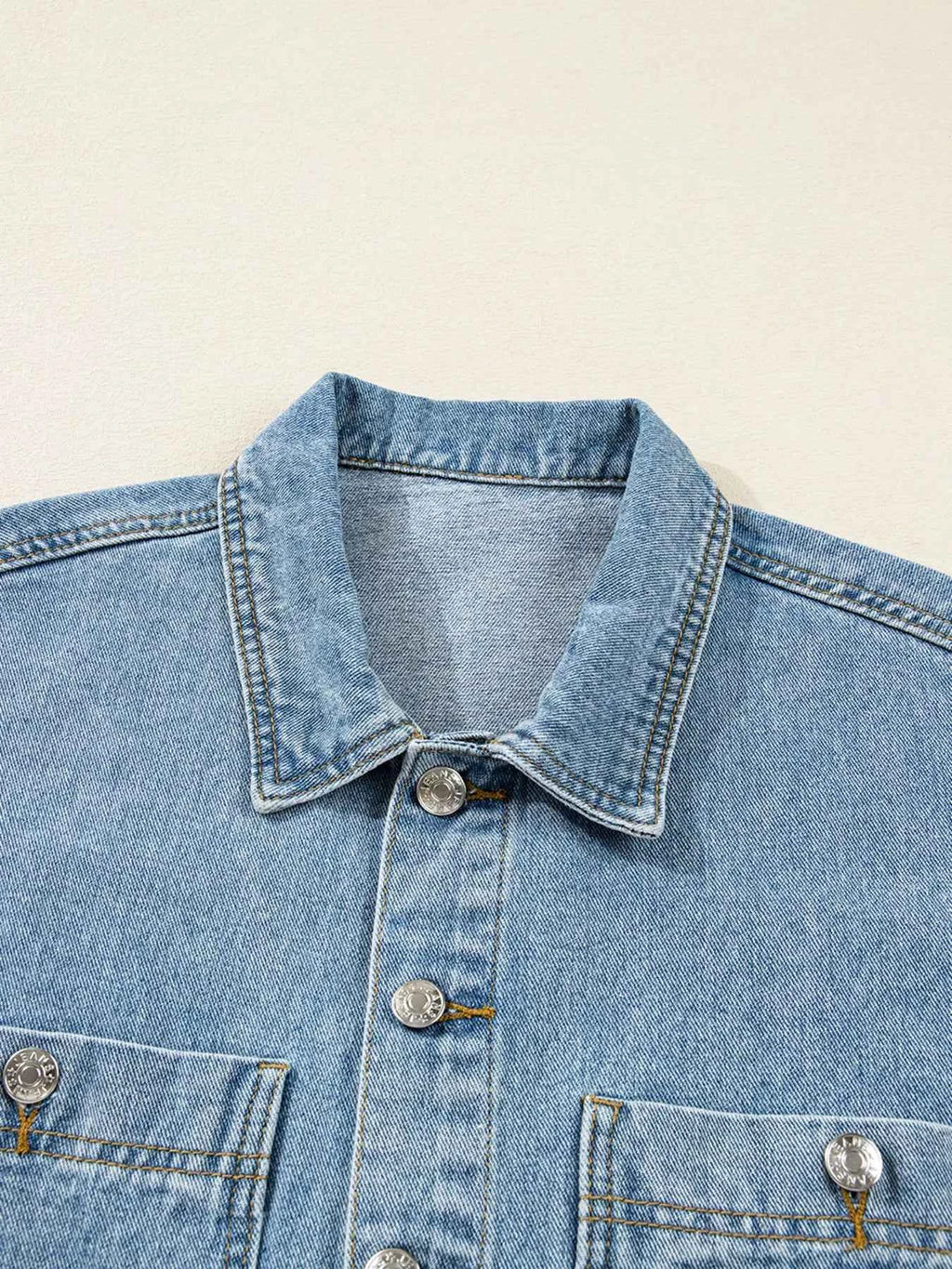Patched Pockets Side Tie Denim Jacket 41c371c4f4a145469276a22b42020766-Max-Origin