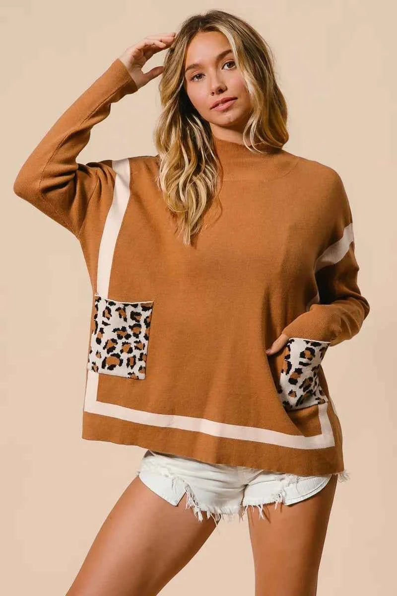 BiBi Mock Neck Sweater with Leopard Pocket 41dea6d932e44d4881fdc603e19fcd7b-Max-Origin
