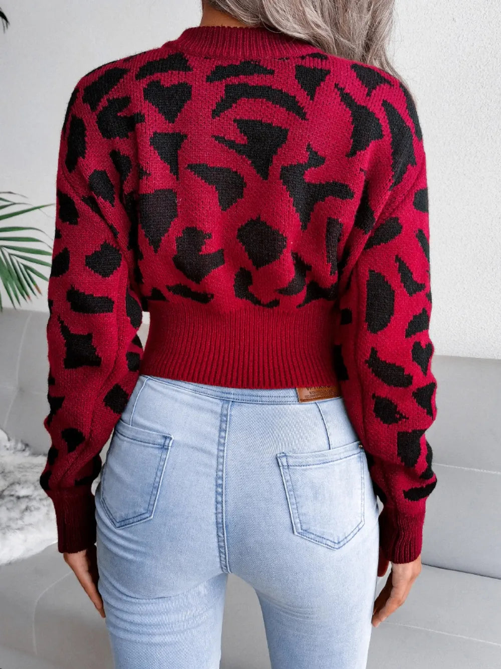Leopard Round Neck Dropped Shoulder Sweater 42064f11-8133-4629-b5f4-11aaaeb7ca92-Max