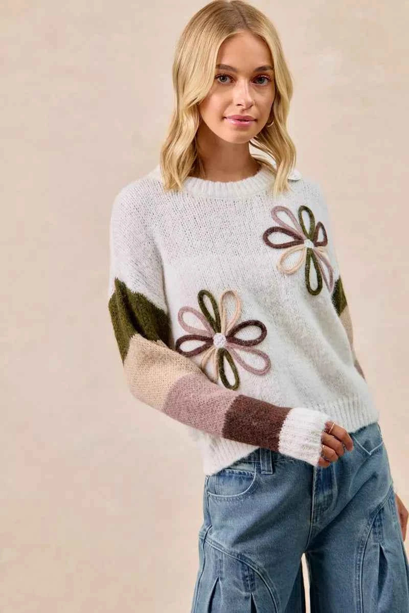BiBi Flower Color Block Sweater 4207690f7f16460a988864849c01f30c-Max-Origin