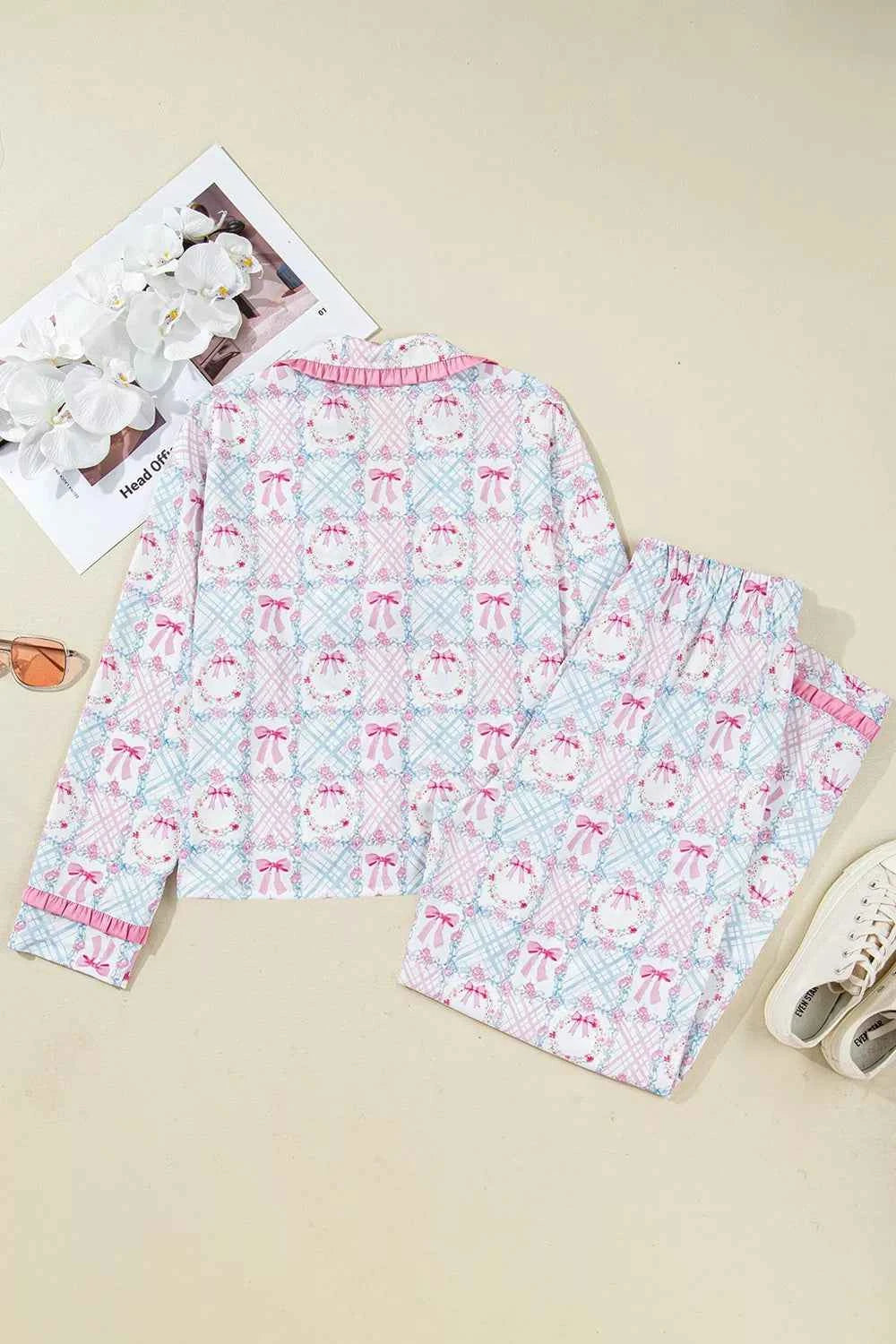 Wreath Pattern Christmas Tied Front Long Sleeve 2pcs Pajama Set 420a9f5c-6d75-4c79-94fc-af4ee845b106-Max-Origin