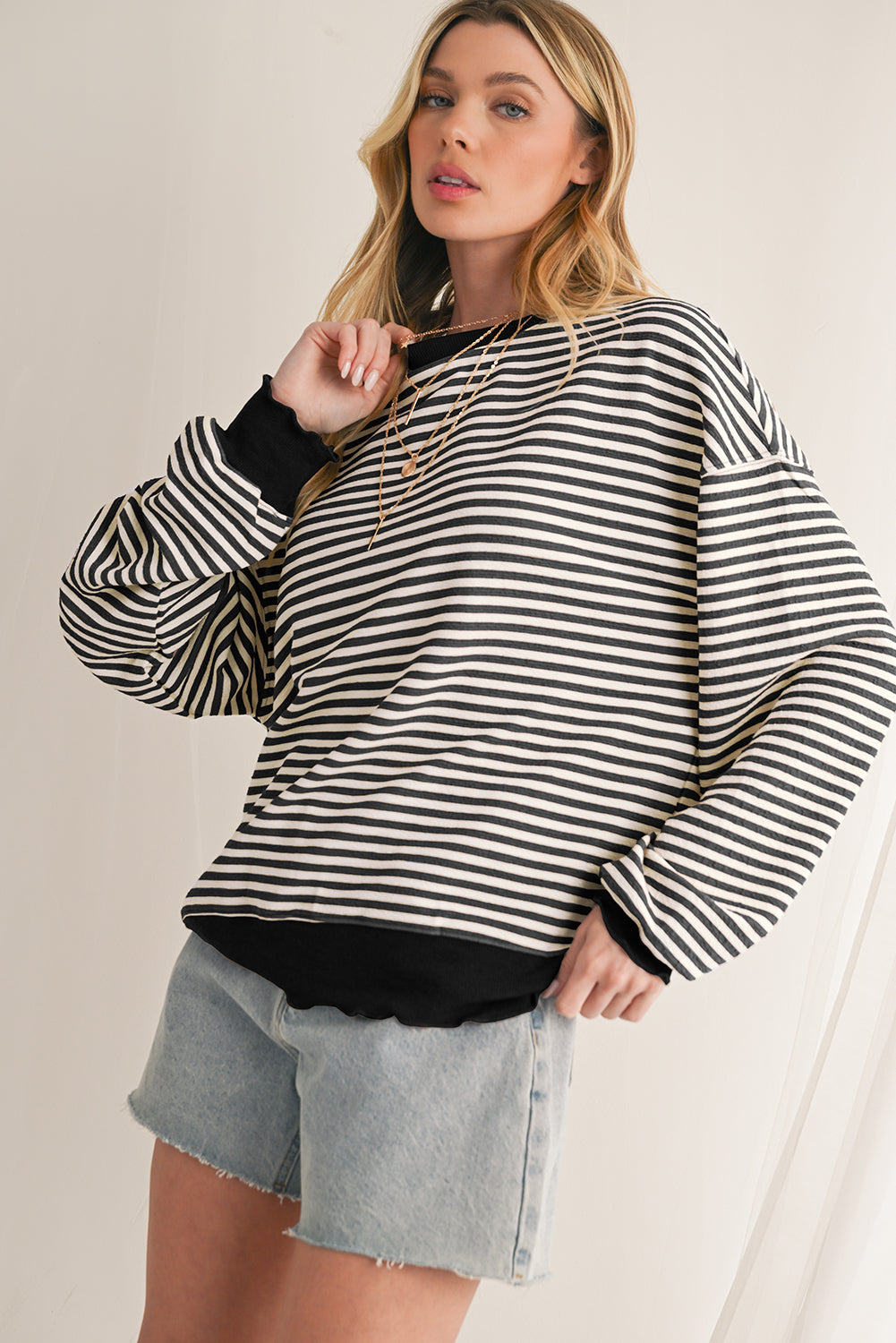 Brown Stripe Drop Shoulder Long Sleeve Top 42155482d1d50638