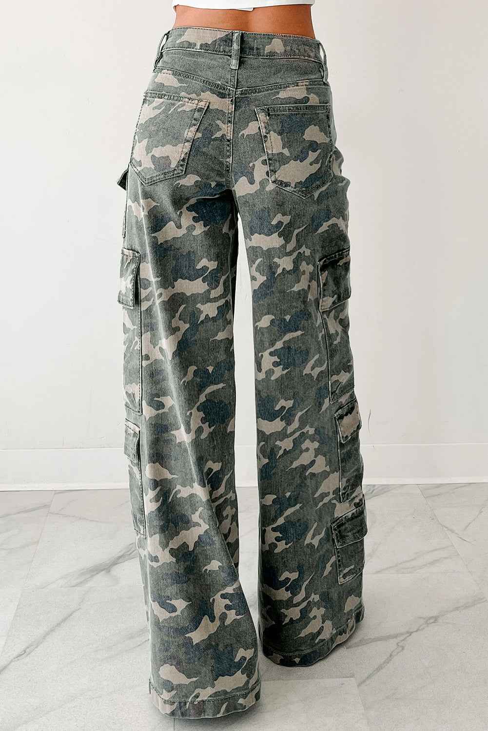 Green Camo Multi Pocket Cargo Wide Leg Jeans 42284670a7d2722c