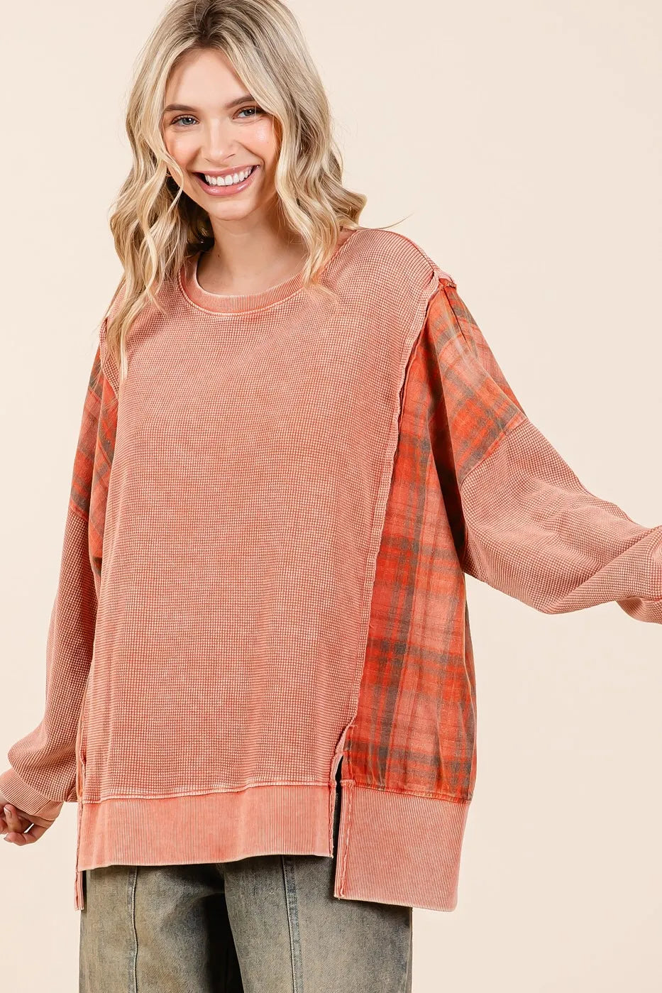 Mittoshop Plaid Panel Mineral Wash French Terry Sweatshirt 423eb57a0d1147d59e578a013b1f3833-Max-Origin