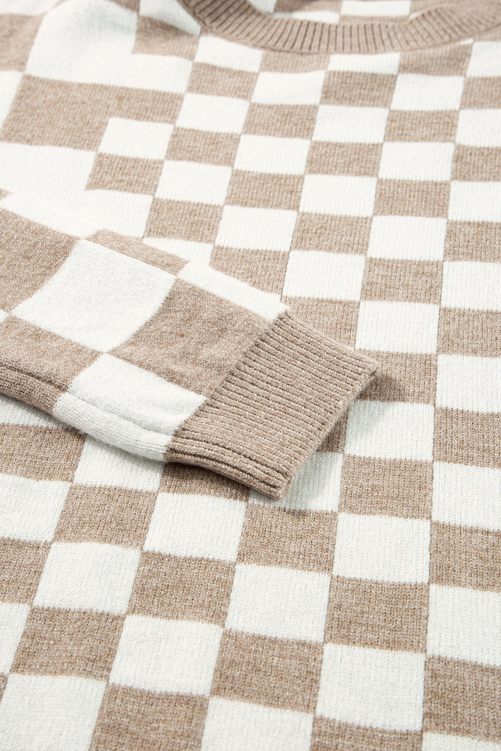 Black Checkered Drop Shoulder Round Neck Sweater 426105b30ecc6671