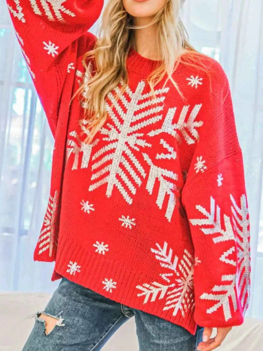 Christmas Snowflake Long Sleeve Sweater Red 426d9c70-00b8-4b87-aae4-41f9d19abf32-Max-Origin