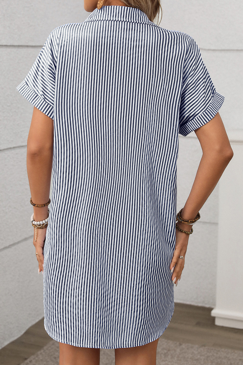 Black Stripe Button Up Pocket Collared Mini Dress 428e33c803c899ff